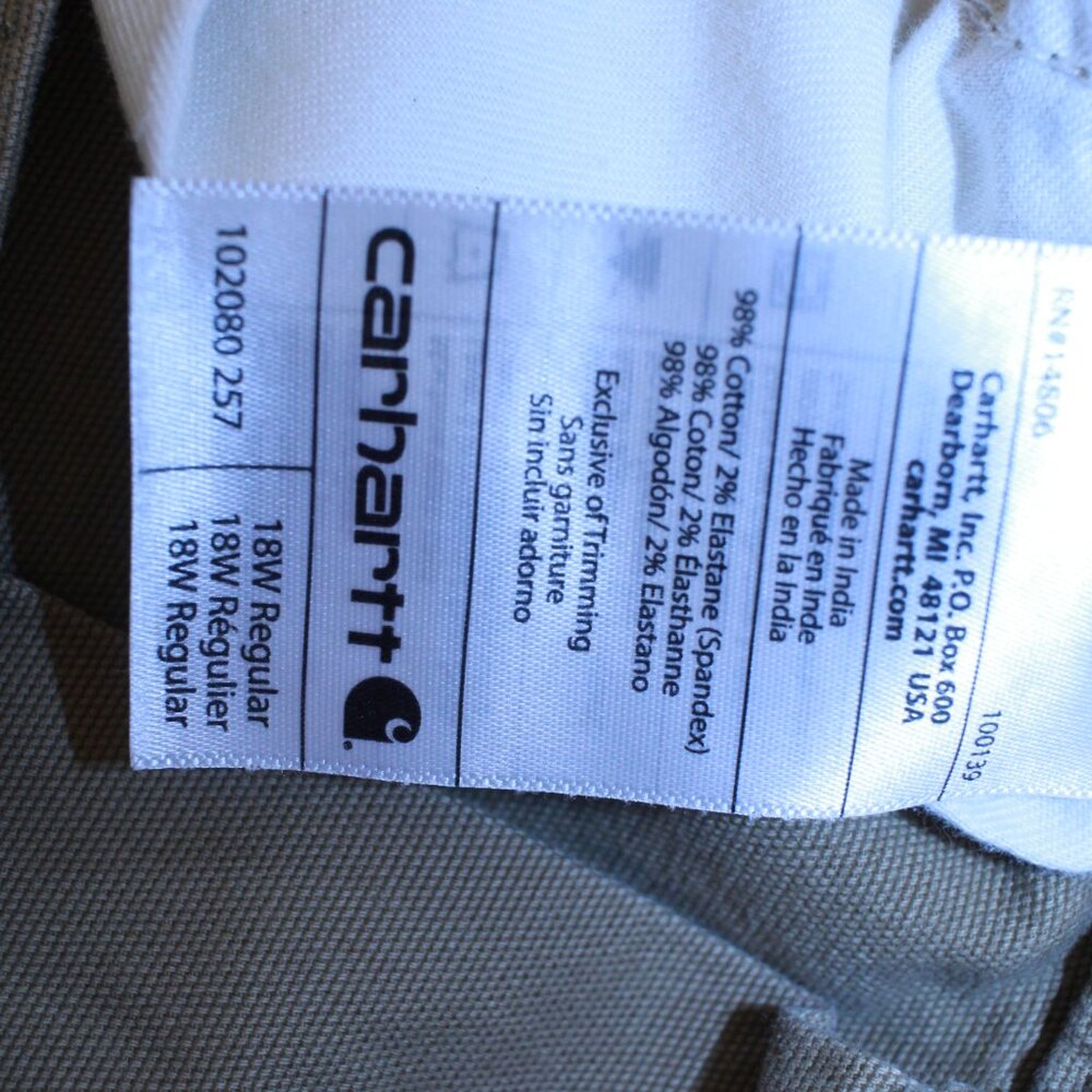 Carhartt Sz 18W Regular Beige Crawford Original Fit Straight Leg Pant 102080-257 - Picture 5 of 8